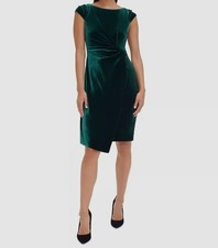 Vince Camuto Women's Green Velvet Ruched Boatneck Bodycon Dress Size 2