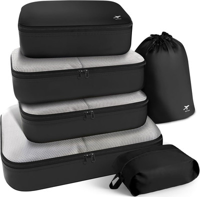 6 Pieces Premium Suitcase Organizer Bags Set,  Light Packing Cubes Space-Black