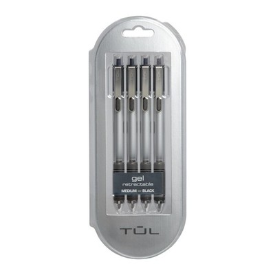 TUL GL3 Gel Pens, Retractable, Medium Point, 0.7 1 Count (Pack of 4), Black