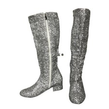 Bling Bling Sequins Chunky Heels Women's Knight Knee High Boots Shoes Stage Show
