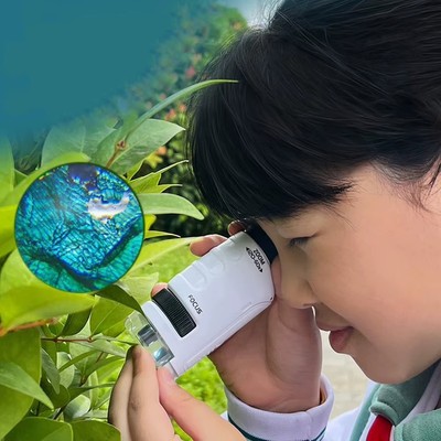 60-120x Mini Handheld Microscope Set Pocket Microscope with LED Light for Home