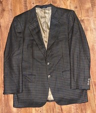 VTG Burberrys Blue Brown Plaid 100 Wool Blazer Suit Jacket Made in USA Men 42