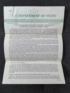 U.S. Dept. of State Travel to East Germany 1965 Collectible Paper Ephemera