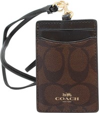 Coach Signature C Logo Lanyard ID Badge Card Holder Brown/Black NWT