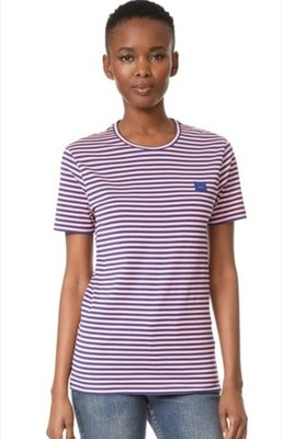 Acne Studios Napa Face Striped Pink Blue Cotton Smart Casual T-Shirt Sz L