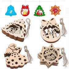 Wooden Christmas Tree Ornaments 10Pcs for DIY Crafts