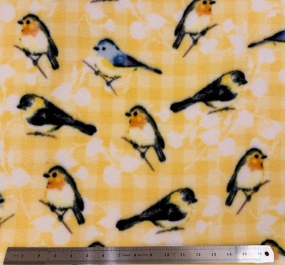 Anti-Pill FLEECE Sewing Fabric BIRDS on Yellow 1.917 yds (69'') x 58''