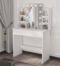 White Dressing Table with LED Lights Mirror and Drawers Vanity 90X140X35CM New