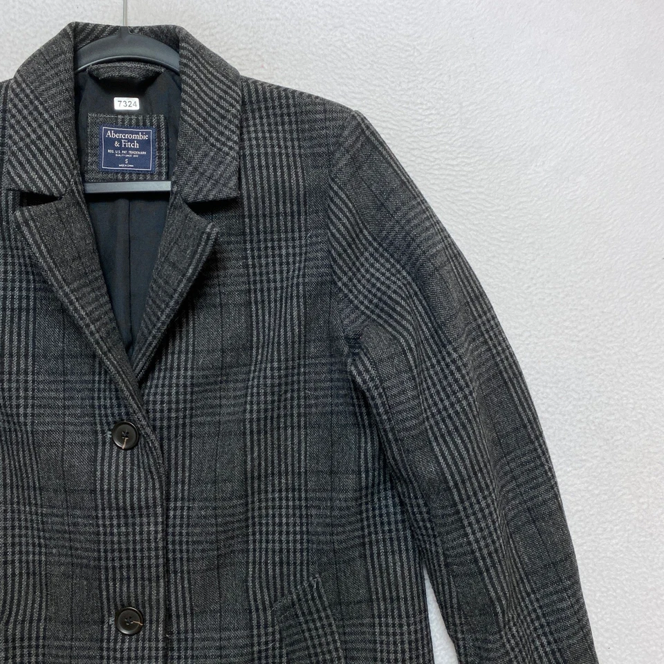 Gabardina Abercrombie Fitch mezcla de lana para mujer talla pequeña gris carbón a cuadros Foto 2 de 4