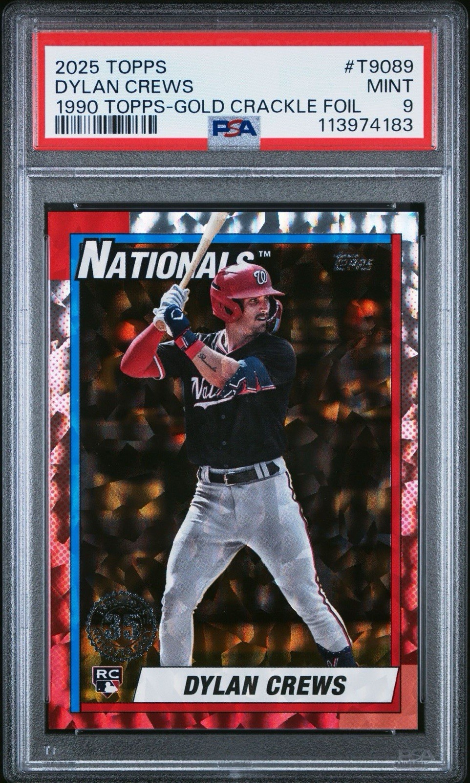 2025 Topps Series 1 1990 Gold Crackle Rookie Dylan Crews 23/50 PSA 9