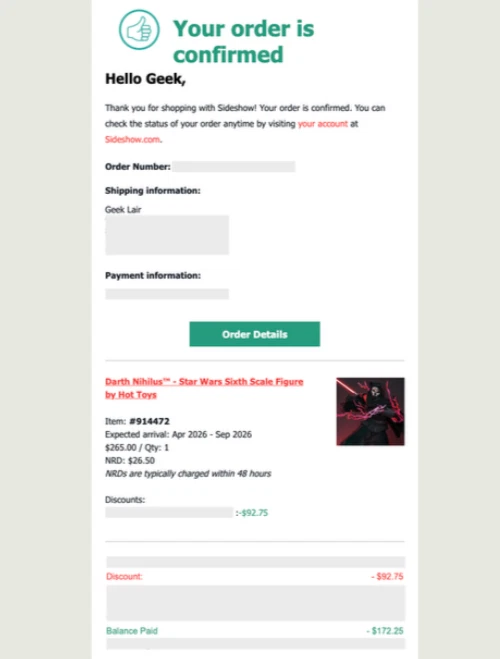 Figura Star Wars escala sexta Hot Toys Darth Nihilus en muy buen estado 72 pedido anticipado Foto 2 de 2