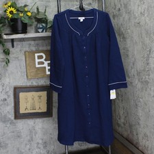 aria Womens Long Sleeve Snap Front Nightgown A00011 Navy Blue M