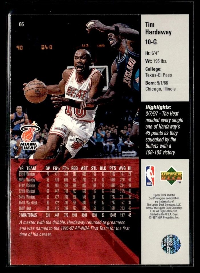 Juego de cubierta superior 1997-98 con fecha de momentos memorables lámina SSP Tim Hardaway Miami Heat Foto 2 de 2