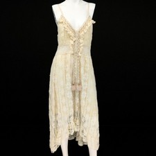Ethereal Lace Midi Tassel Fringe Dress Crochet High Low Fairy Boho Peasant Large