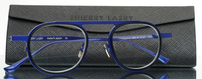 THIERRY LASRY Anomaly 385 Navy Black Mens Round Eyeglasses 47-21-145 B:37