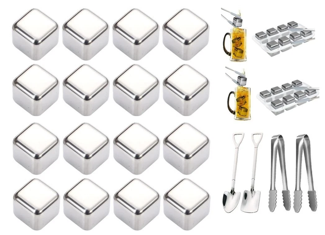 16 Pieces Stainless Steel Ice Cubes, Reusable Ice Cube, Stainless Steel Whisk...