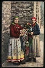 Typy Polskie, polnische Frauen in landestypischer Kleidung, Ansichtskarte