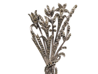 Vintage Sterlingsilber Trifari Stil Markasit Strass Cluster Bouquet Brosche J54