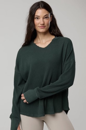 Offline di Aerie Wow nuovo con etichetta! Waffle scollo dentellato donna verde manica lunga XXS - Foto 1 di 8