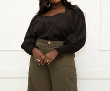 ELOQUII Elements Women's Plus Size Eyelet Puff Sleeve Top Size 24