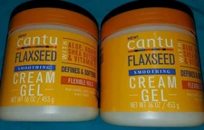 2 Cantu Flaxseed Styling Cream Gel w/ Aloe, Honey, Shea Butter & Vitamin E 16 oz
