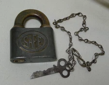 Vintage SAFE Cast Iron Push Key Padlock WITH Key
