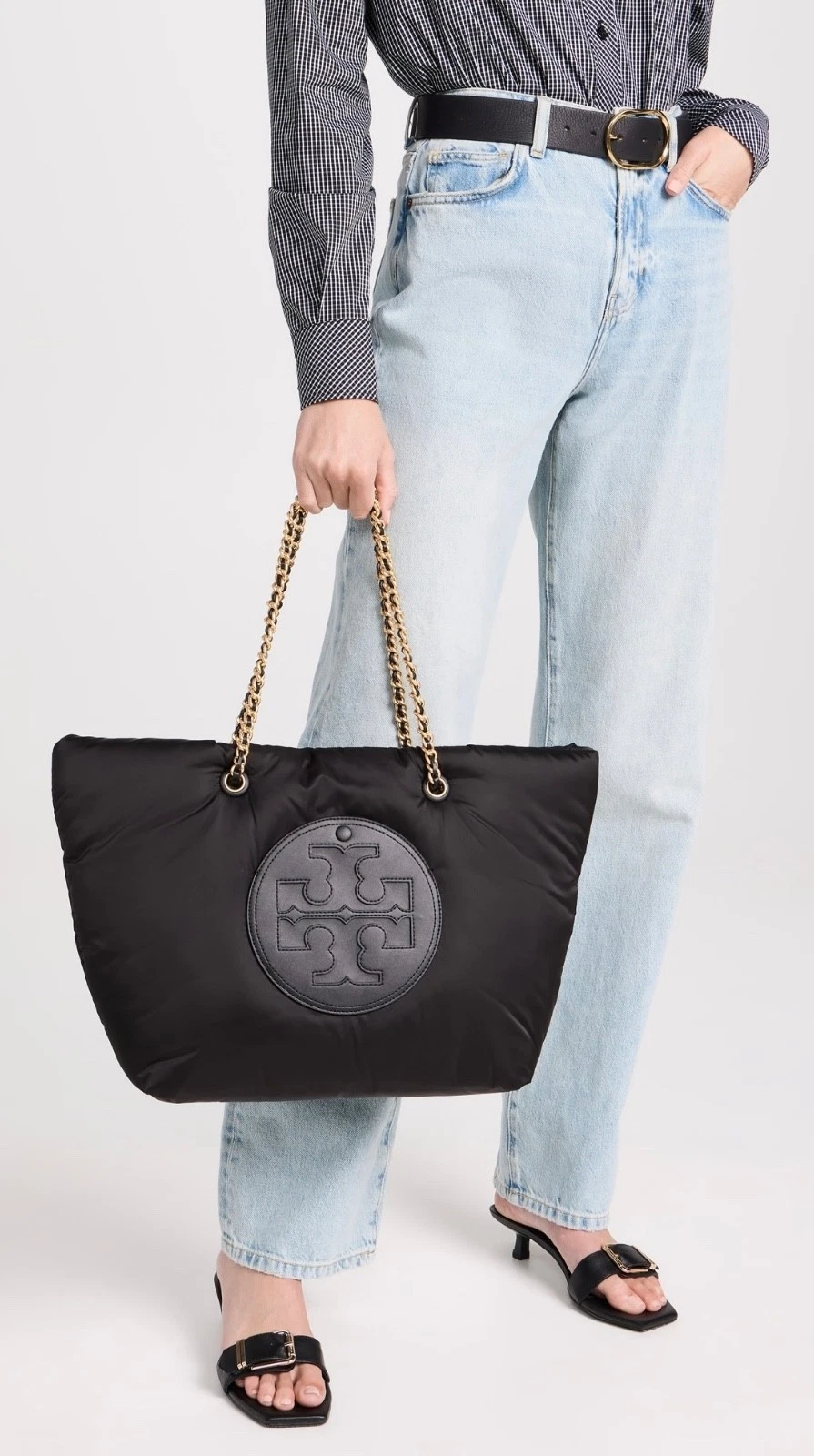TORY BURCH $348 NERO ELLA PUFFY TOTE nuovo con etichette