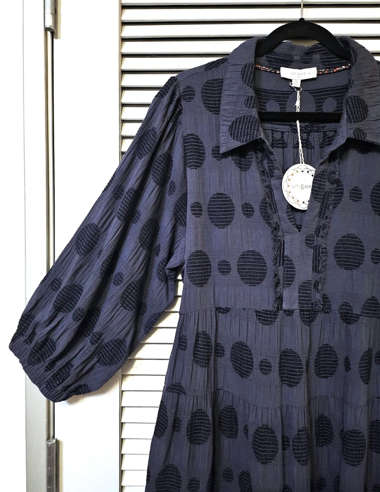 Maxi Vestido Largo 3/4 Negro Punto Textura Cuello Niveles XL Foto 2 de 4