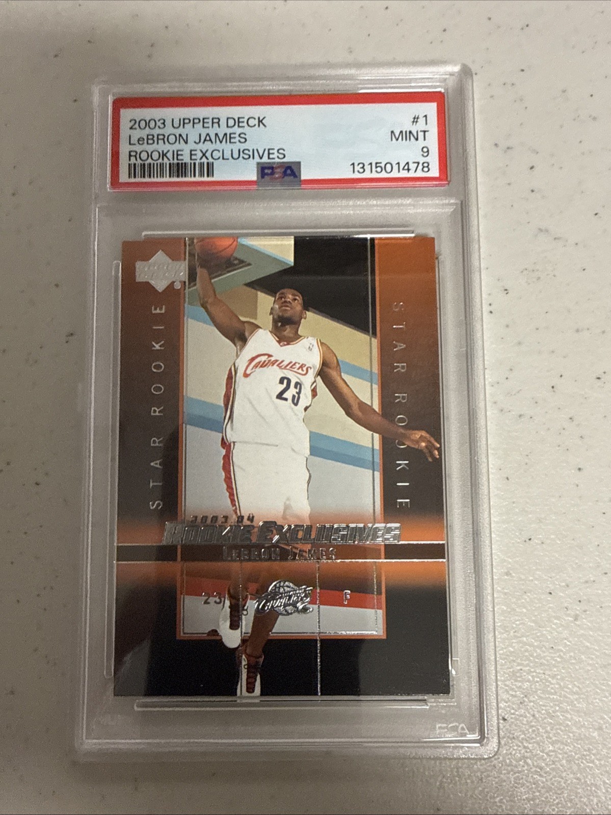 2003-04 Upper Deck Rookie Exclusives LeBron James RC #1 Cavaliers PSA 9