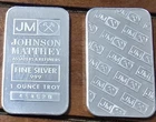 Lot of 2 - 1 Oz Silver JOHNSON MATTHEY ASSAYERS & REFINERS Vintage Bars - .999