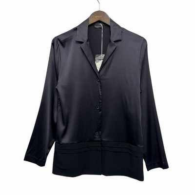 La Perla NEW $438 Womens Sz Small Black Button Front Satin Silk Long Sleeve Top