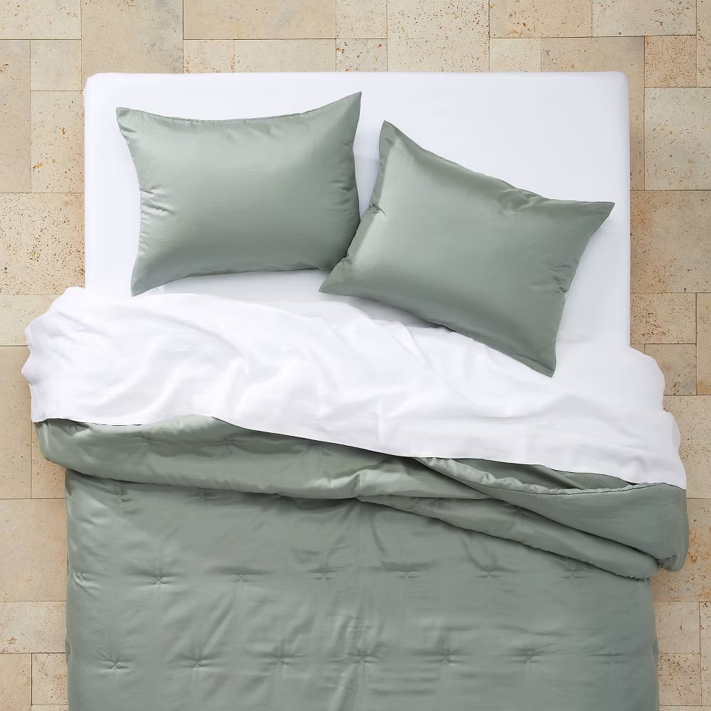 3pc Full/Queen Lyocell Cotton Blend Comforter & Sham Set Sage Green -