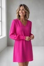 Jodifl Dress Womens Medium Hot Pink Long Sleeve V Neck NWT