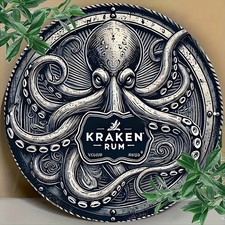 Kraken Rum - Octopus - Round Aluminium Bar Sign - 8'' (20.3cm.) Dia.