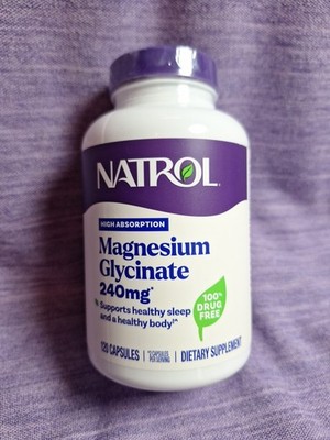Natrol Magnesium Glycinate Supplements 240 mg - High Absorption 120 Caps 07/2027