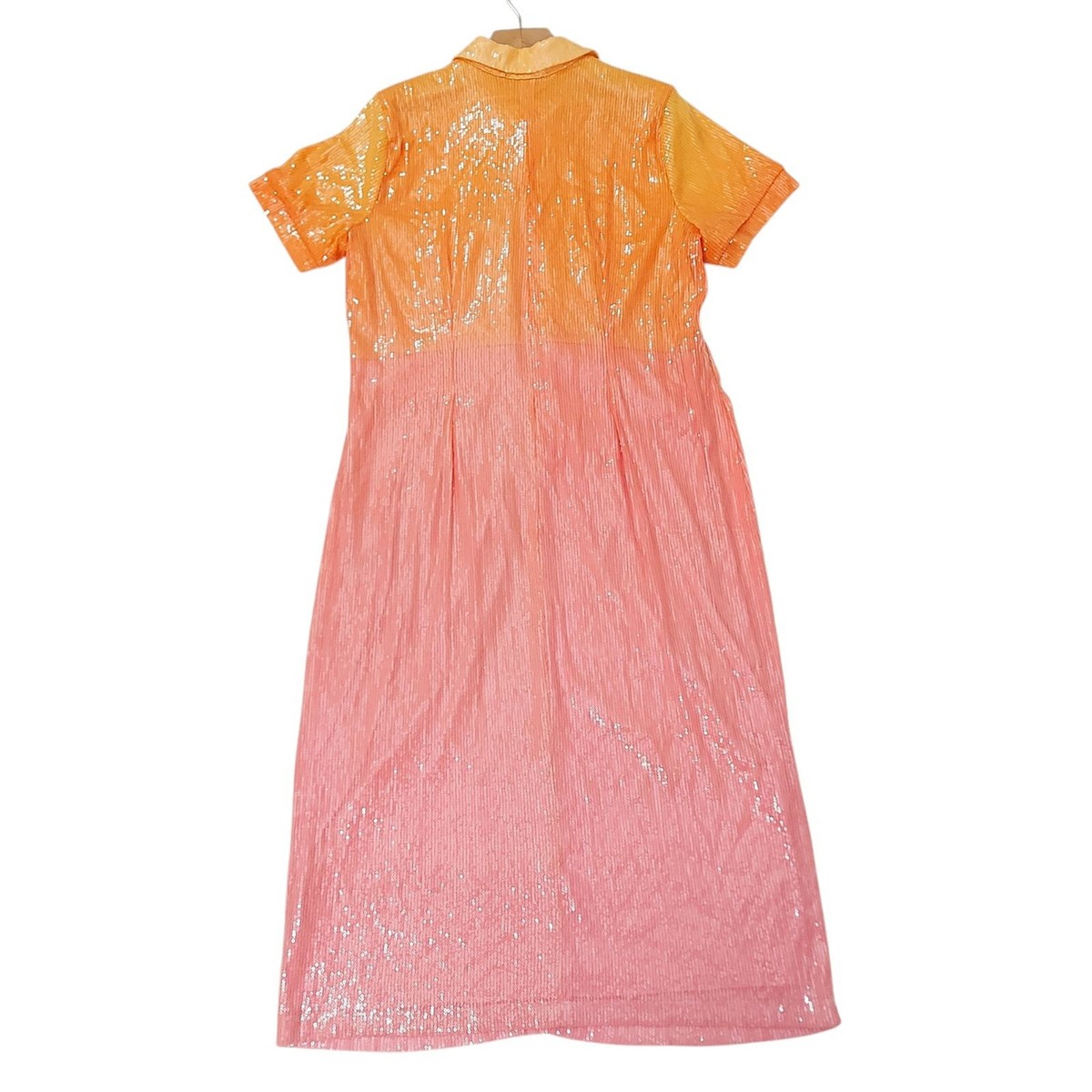 pink and orange sequin dress V-Neck Sequin Gown with High Slit and Open Back 44266