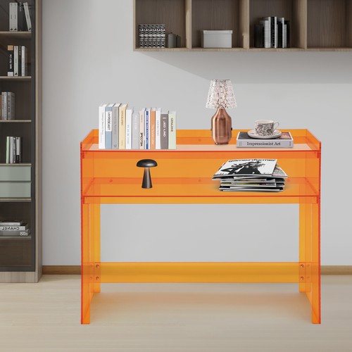 2-stufiger orangefarbener Acryl Schreibtisch - stilvoller Eingangstisch für Zuhause & Büro - Bild 3 von 14