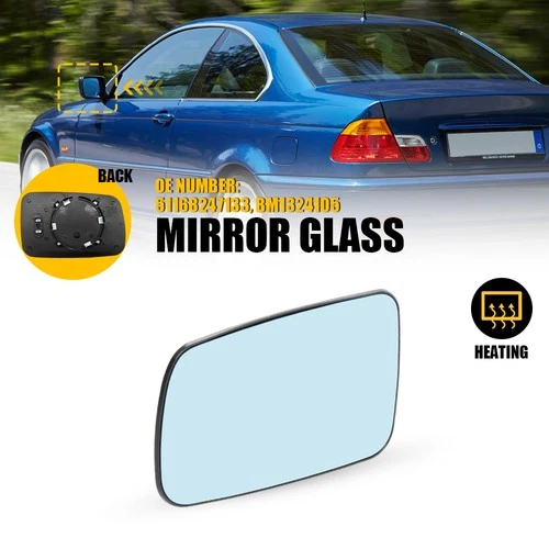 Heated Mirror Glass Left Driver Side Blue For BMW E46 323Ci 325Ci 328Ci 330Ci