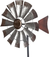 Metal Wind Spinner Outdoor Vintage Silver Windmill Garden Yard Decor