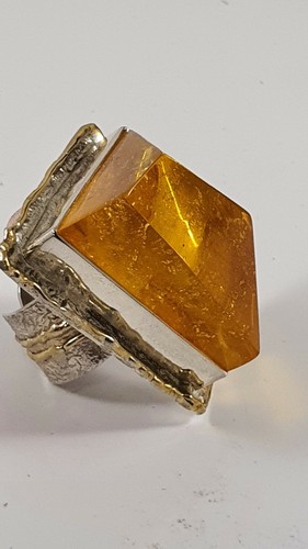 Anillo Modernista Raro Plata de Ley 925 Ámbar Báltico Ajustable 37g Raro - Imagen 5 de 12