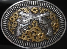 Nocona M F Western Revolver Guns and Shells Oval Belt Buckle 37009