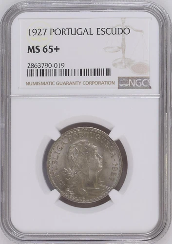 :1927 1-ESCUDO PORTUGAL KM#578 NGC MS 65+ LIBERTY HEAD RIGHT LOW-POP HIGH-GRADES