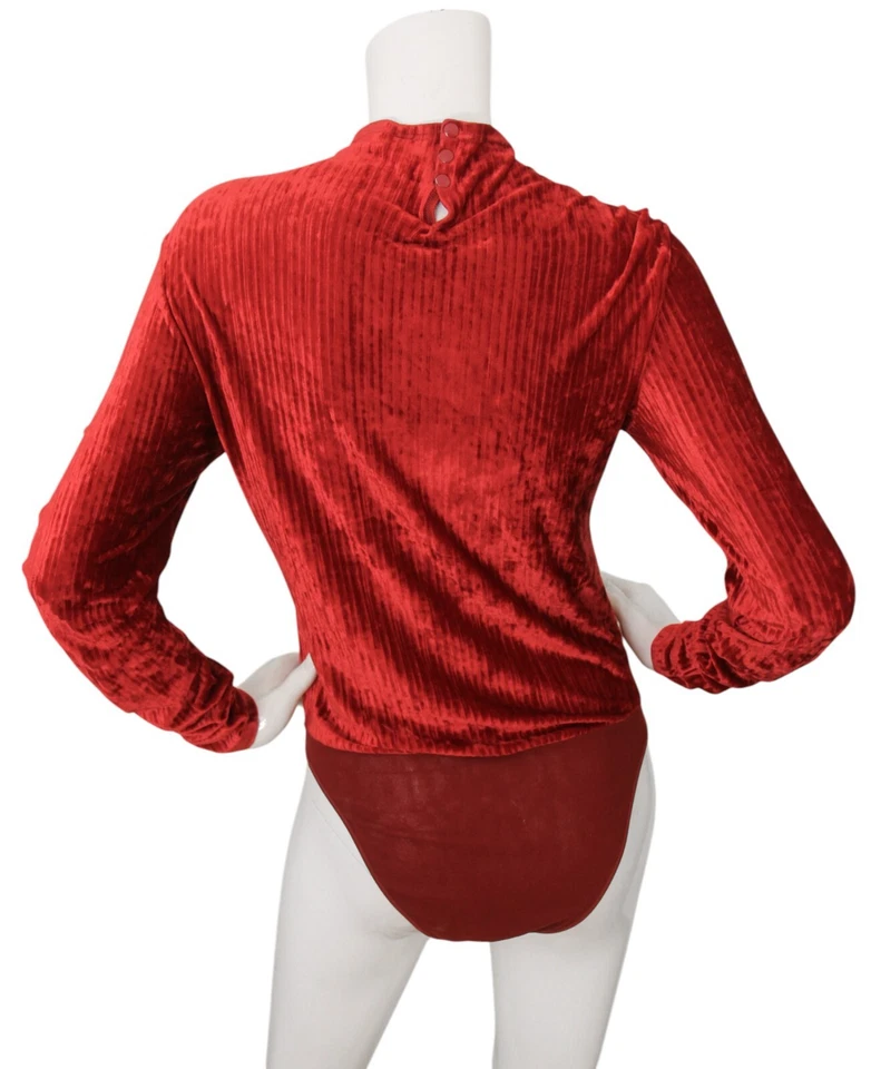 Body Cosabella Vintage Rojo Terciopelo Manga Larga Cuello Simulado Elástico Grande Foto 3 de 4