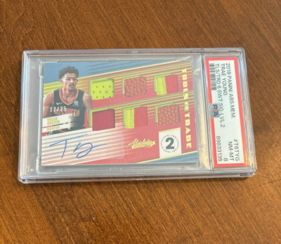 Trae Young 2018 Absolute Tools Level 2 Patch Ball Rookie Auto Hawks /25 RC PSA 8