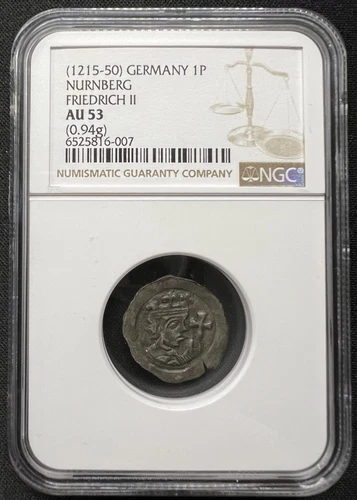 Germany Nurnberg FRIEDRICH II 1 Pfennig NGC AU 53 RARE ONLY ONE GRADED TOP POP!