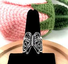 925 Solid Sterling Silver Butterfly Ring - Beautiful Filigree - Gift- Size 7.5