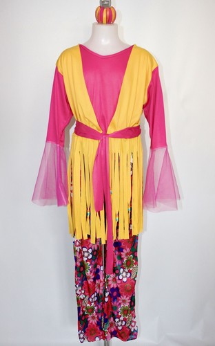 Girls Pink Yellow Groovy Flower Power Hippie 1960s 70s Fancy Dress Age 9 10 11