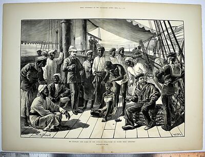 1878 Woodblock Print ''Mr. Stanley and Some Of His African Followers HMS Industry
