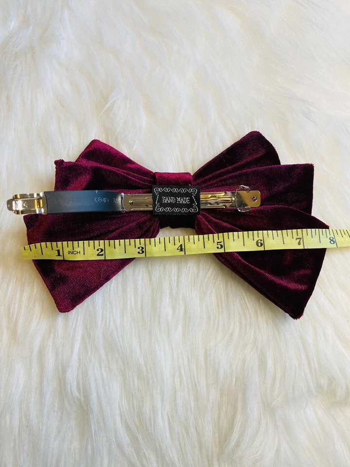 Moño de pelo grande de terciopelo para mujer con clip de pelo rojo vino Foto 3 de 3