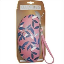 New Ellen Tracy Pink White And Blue Floral Sunglasses Hard Case Wristlet